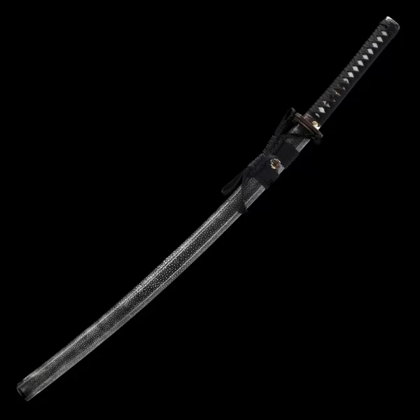 ESPADA SAMURÁI DE ACERO DE DAMASCO HECHA A MANO CON PIEL DE RAYA PERLADA - Imagen 4