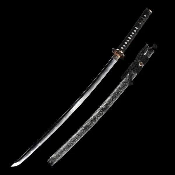ESPADA SAMURÁI DE ACERO DE DAMASCO HECHA A MANO CON PIEL DE RAYA PERLADA - Imagen 3