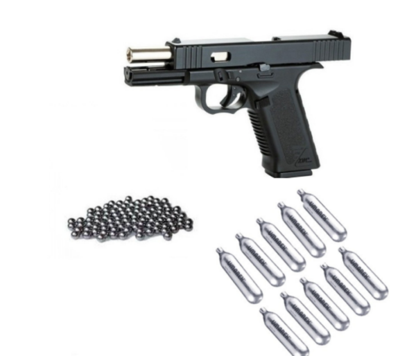 PISTOLA GLOCK 17 KWC BLOWBACK + 10 CO2 + 500 BALINES DE METAL