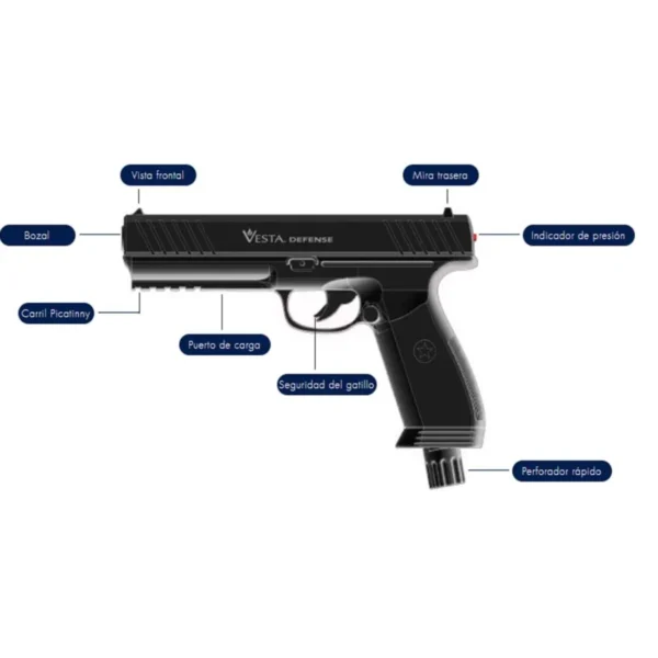 PISTOLA TRAUMÁTICA PDW50 CALIBRE .50 a CO2 - VESTA - Imagen 4